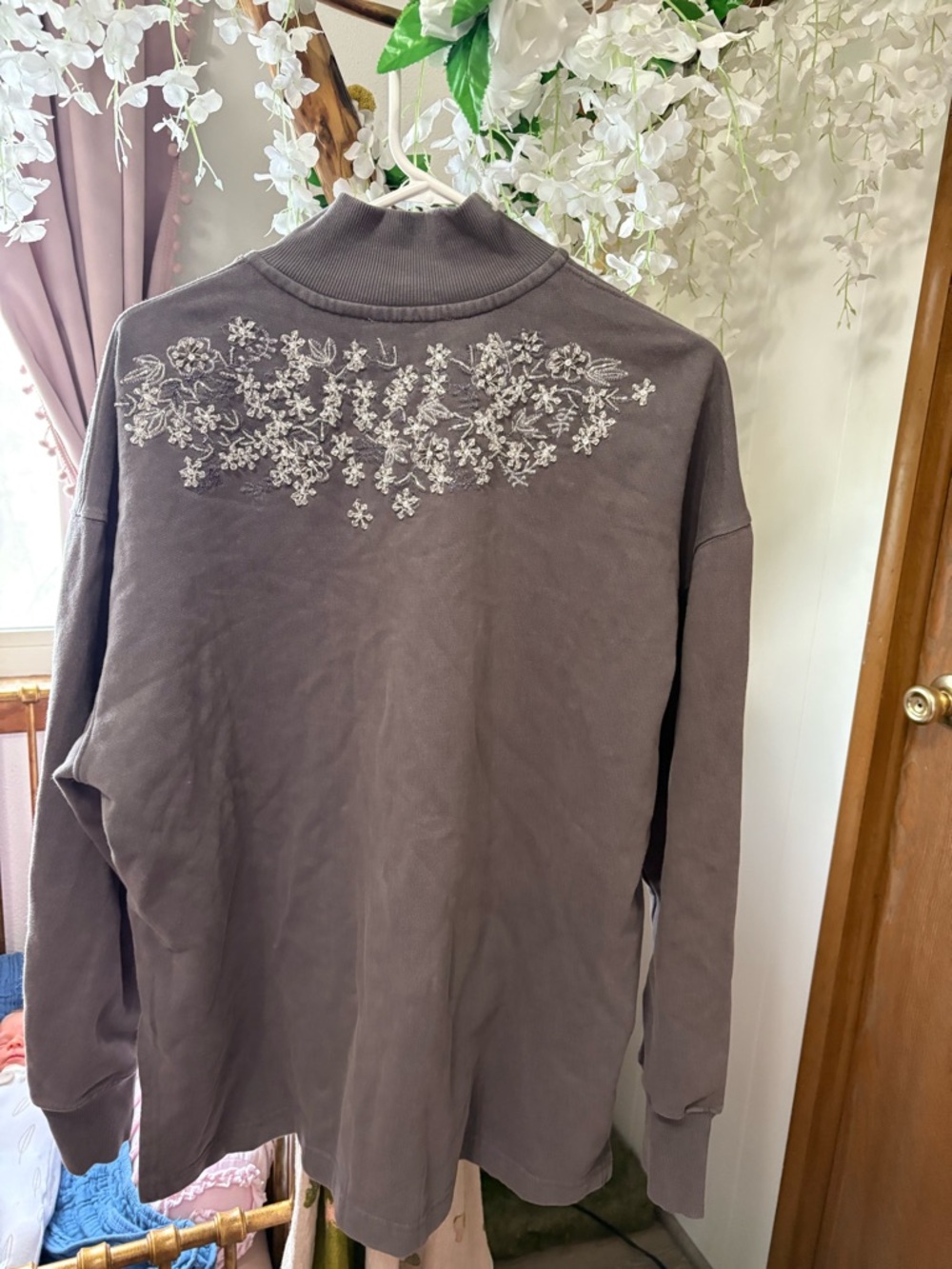Free People Washed Charcoal Floral Yoke Pullover - Picture 8 of 10